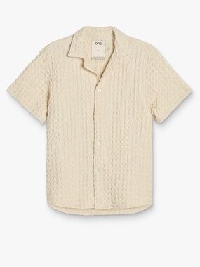 OAS Ecru Cuba Waffle Shirt Button Down Short Sleeve Beige XL Resort